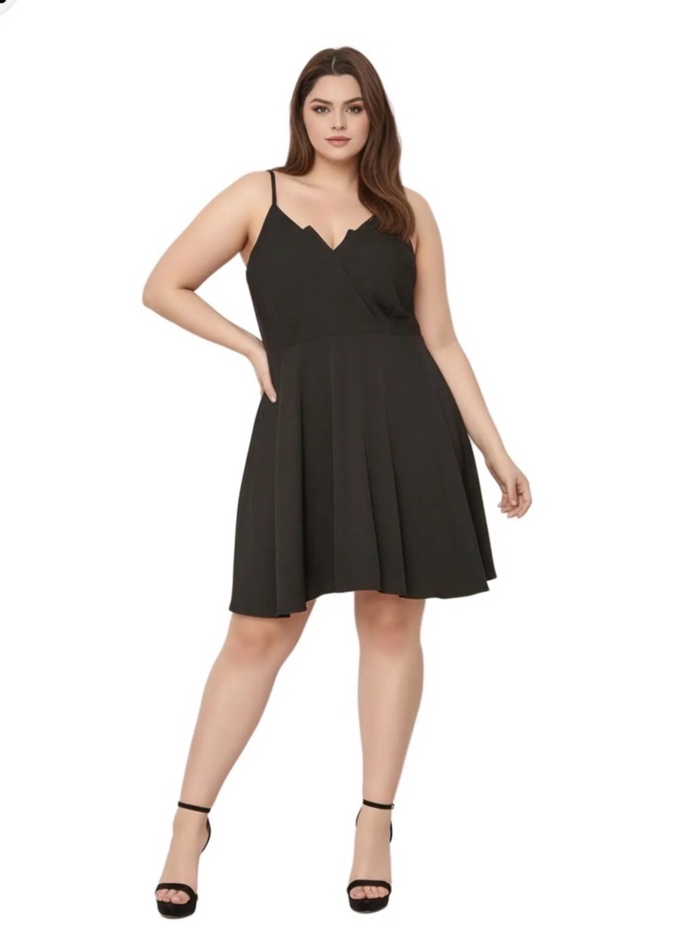 Nurode's Plus Size V-neck Spaghetti Strap A-line Black Cocktail Dress 1X NWT
